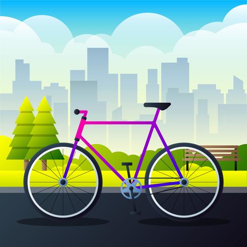 Sports City Bicycle On A Park Road Vector Illustration