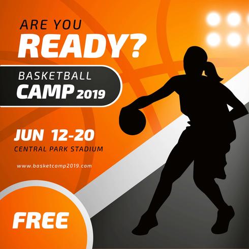 Basketball Camp Poster Template With Female Player Silhouette vector