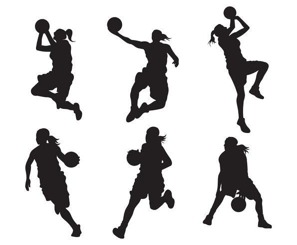 Silueta de jugador de baloncesto femenino vector