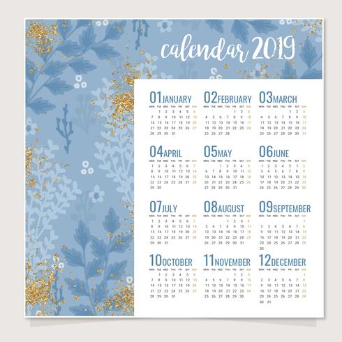 Vector 2019 calendario imprimible