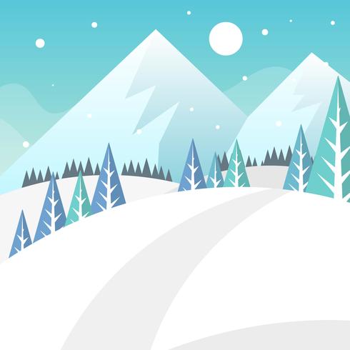 Flat Winter Forest Landscape Vector Background Illustration