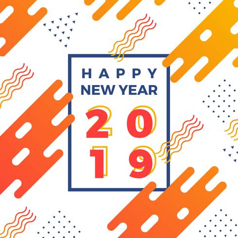 Flat Abstract Happy New Year 2019 Vector Illustration