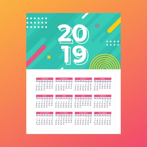 Vector imprimible calendario 2019