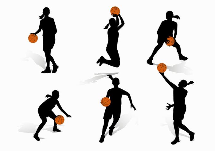 Silueta de jugador de baloncesto femenino vector