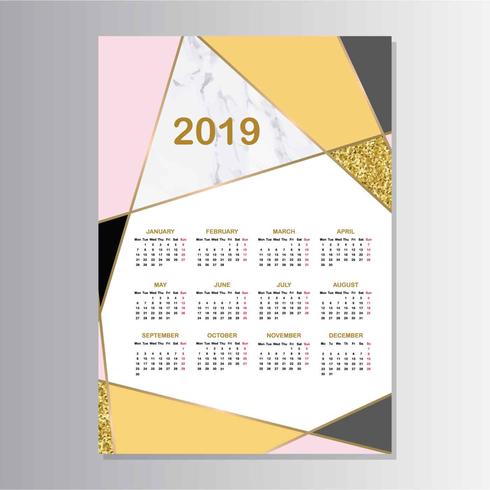 Prinable Abstract Geometric 2019 Calendar  vector