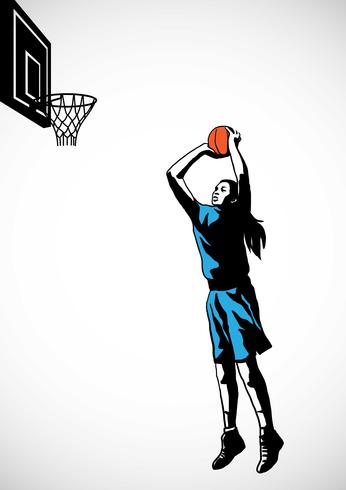 Jugador de baloncesto femenino silueta tiro de salto vector