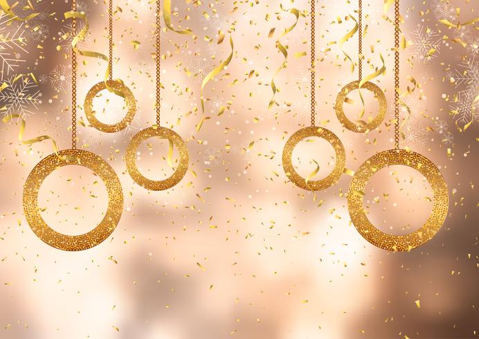 Christmas background with gold confetti and decorations  vector