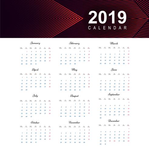 Vector de diseño de plantilla de calendario 2019