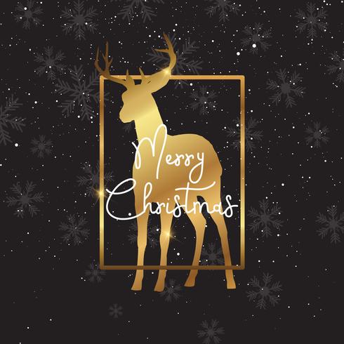 Christmas background with gold deer silhouette  vector