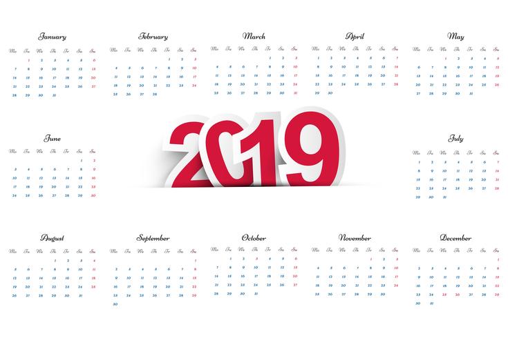 Beautiful 2019 business calendar design vector