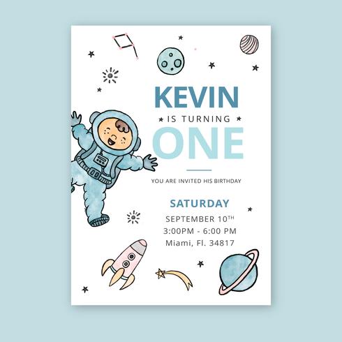 Cute Kid And Universe With Planets Birthday Card