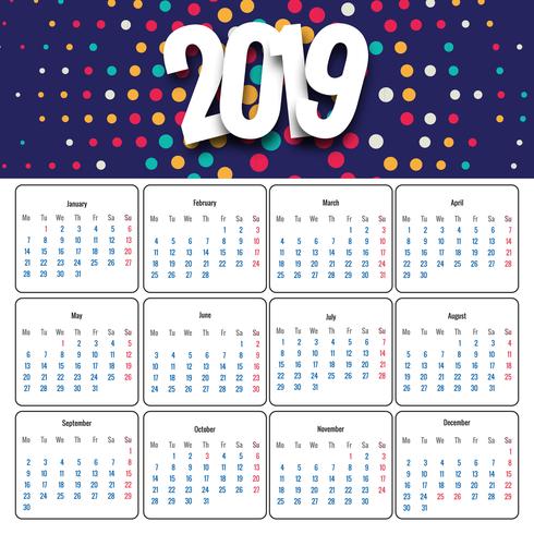 Beautiful 2019 business calendar design vector
