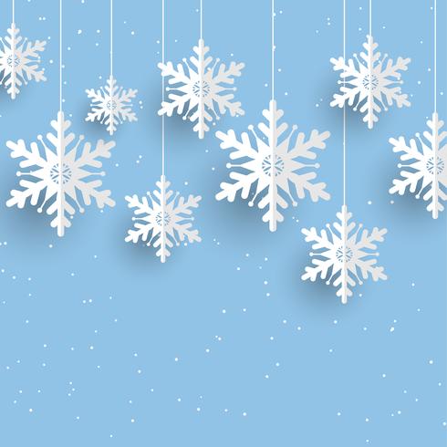 Fondo de Navidad con copos de nieve colgando vector