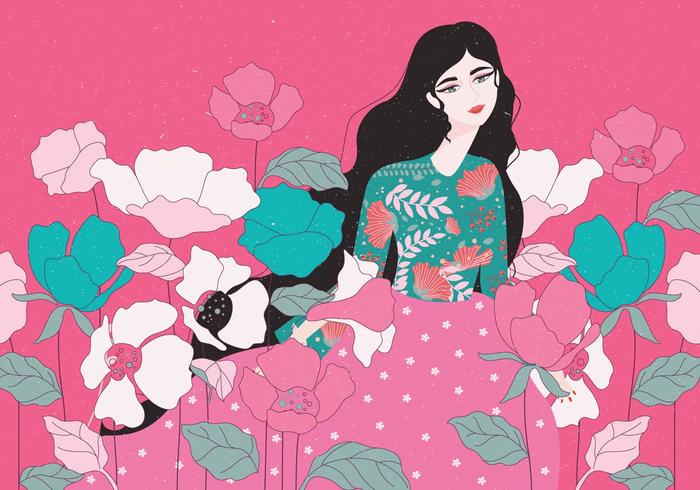 Girl With Flowers Vector