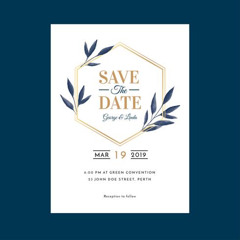 Watercolor Geometric Floral Wedding Invitation Template Vector