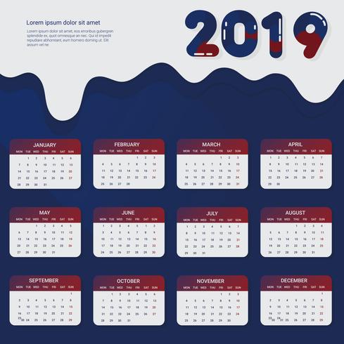 2019 printable calendar Vector