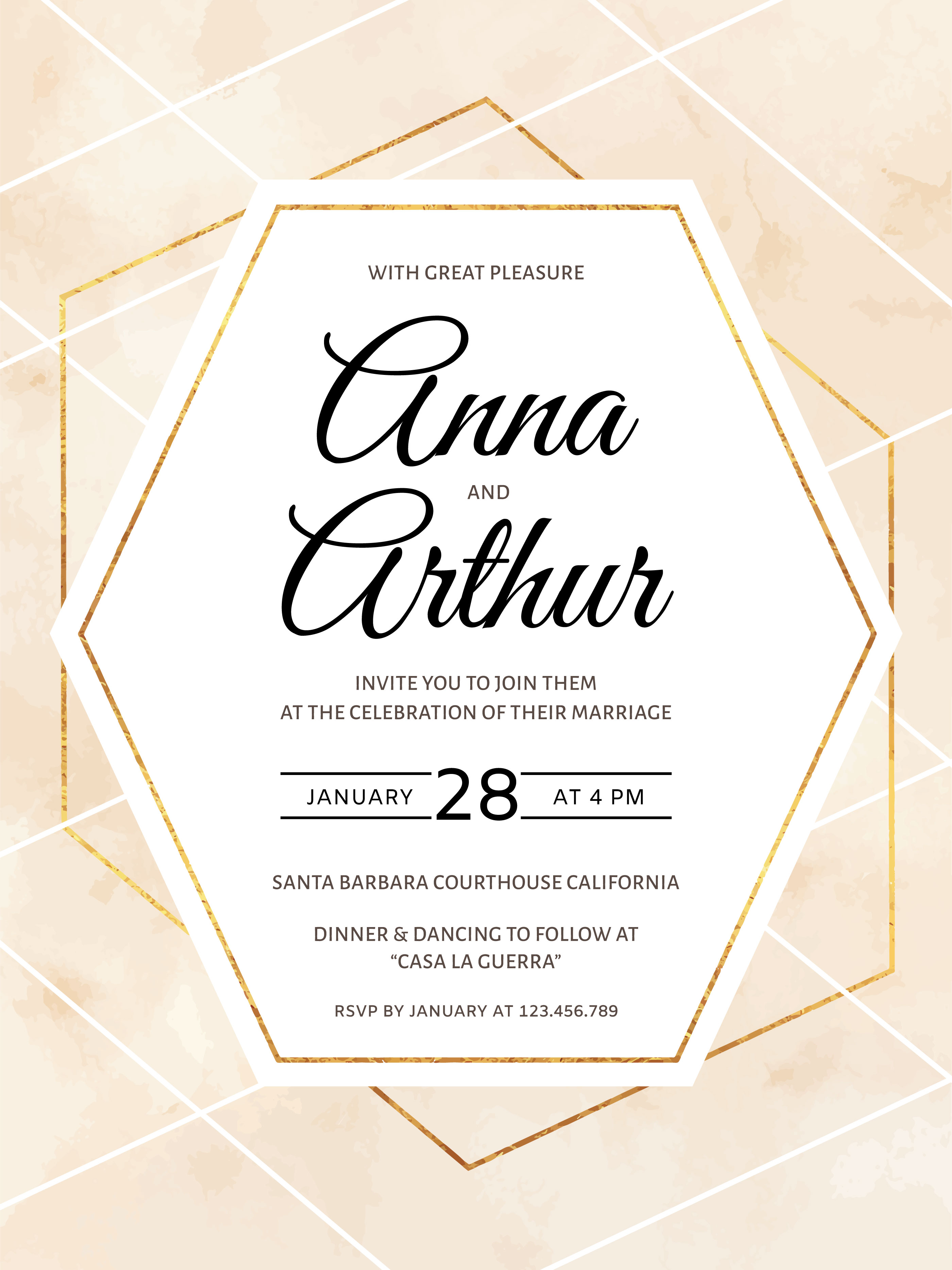 Vector Geometric Watercolor Wedding Invitation Template 268794 Vector