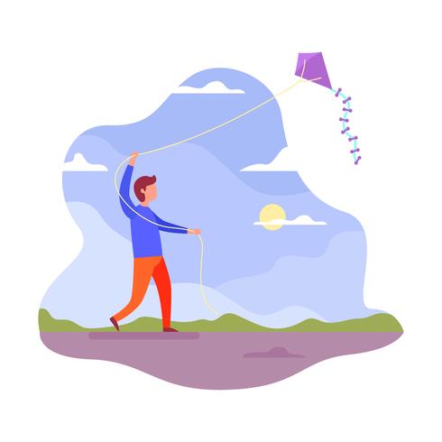 Boy flying a kite illustration vector