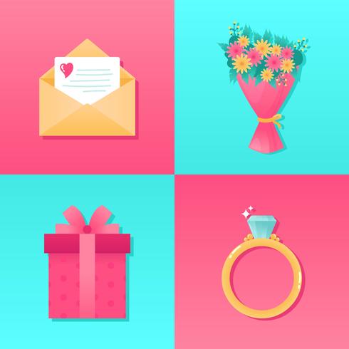 Valentines Day Elements Set Vector