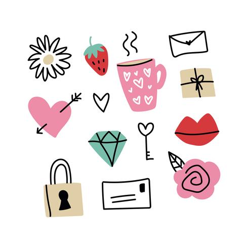 Colorful Set of Valentine Doodles vector