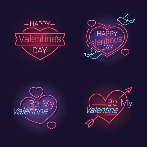 Conjunto de texto de feliz día de San Valentín con corazón vector