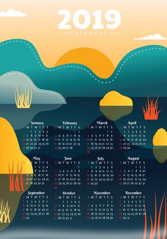 2019 Diseño vectorial de calendario imprimible vector