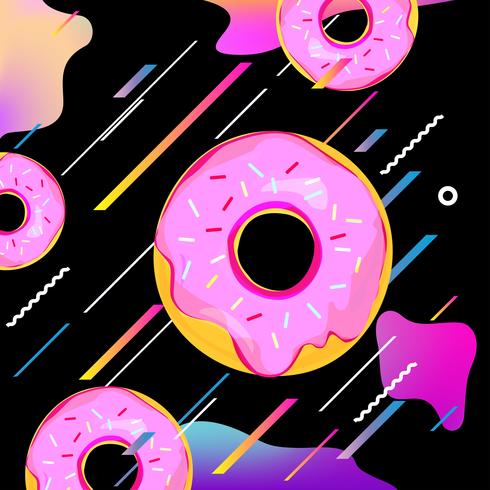 Fluido fondo multicolor con ilustración de vector de donuts