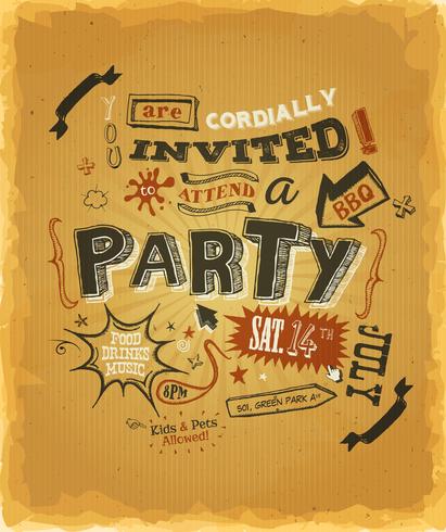 Party Invitation Poster On Kraft Paper vector