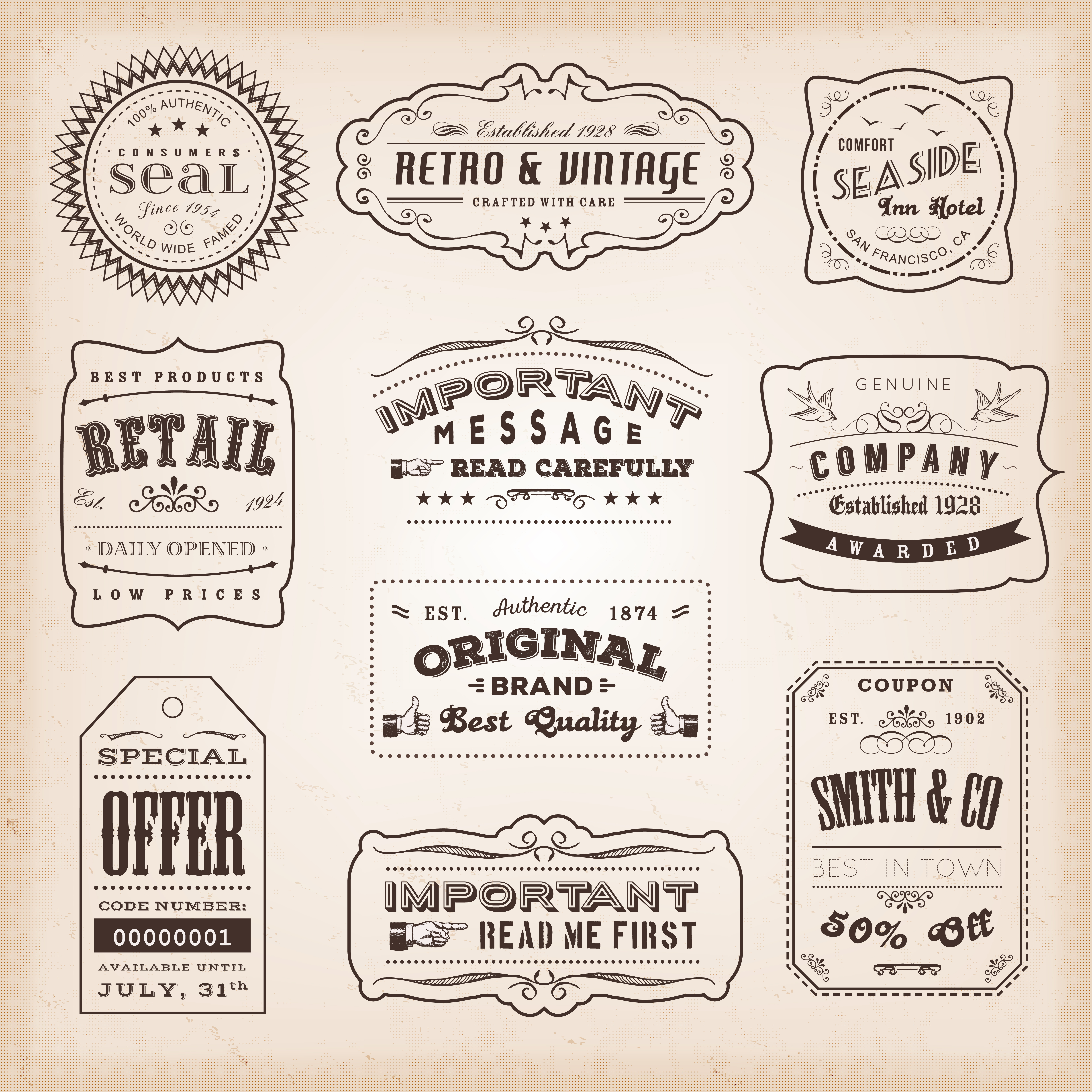 Download Vintage And Old-Fashioned Labels And Signs 268972 - Download Free Vectors, Clipart Graphics ...