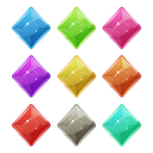 Gemas, iconos de cristal y diamantes para la interfaz de usuario del juego vector