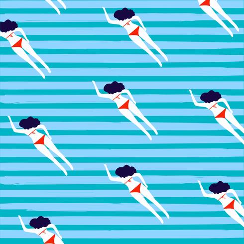 Summer seamless pattern design with woman swimming vector