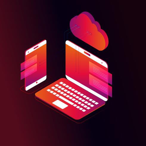 Cloud computing isometric 3d concept vector illustration