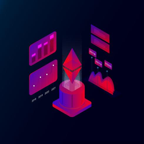 Ilustración de vector de concepto isométrico 3d de Ethereum