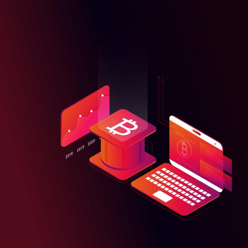 Bitcoin isometric concept vector illustration