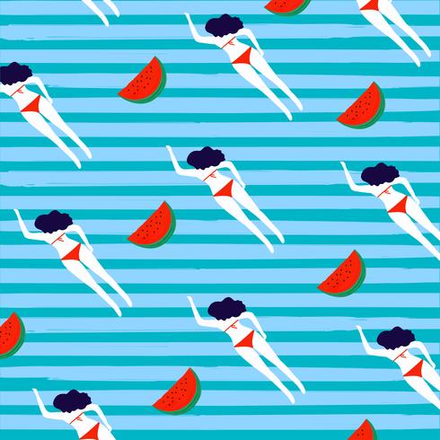 Diseño de patrones sin fisuras de verano con mujer nadando vector