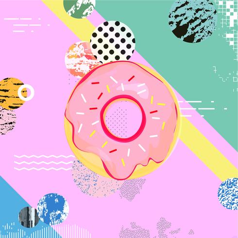 Trendy colorful background with donut vector