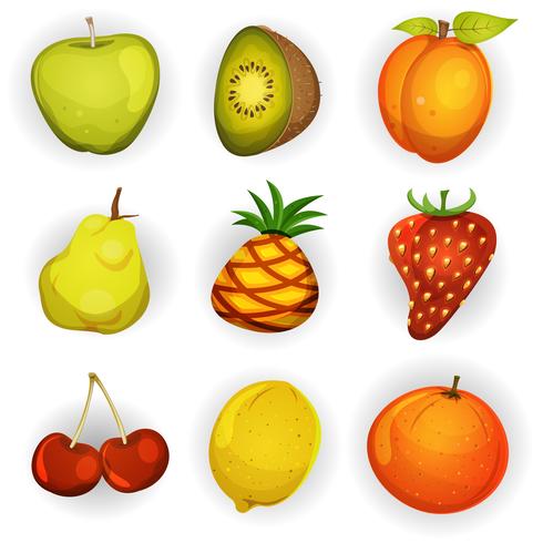 Conjunto de iconos de fruta de dibujos animados vector