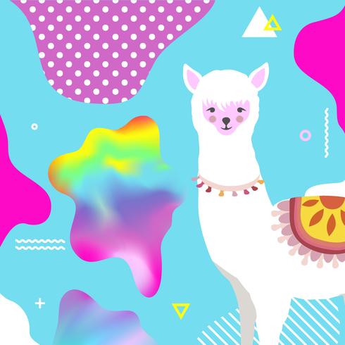 Llama or alpaca colorful background vector illustration