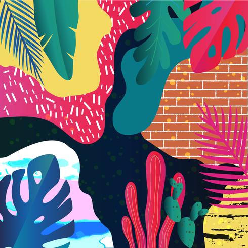 Tropical jungle leaves background vector