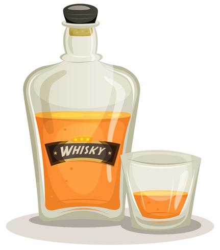 Botella de whisky y vidrio vector