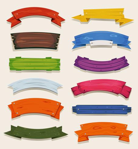 Cartoon Colored Wood Banners And Ribbons vector