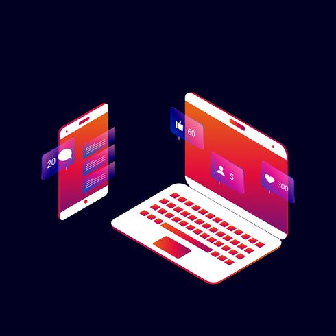 Social media and social network 3d isometric vector illustration design