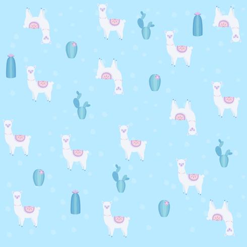 Llama or alpaca with cactus seamless pattern background vector illustration