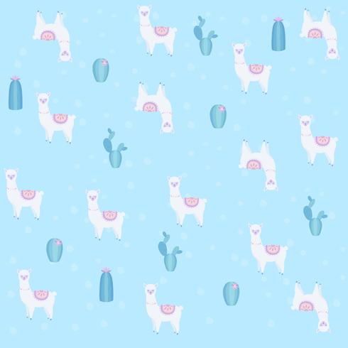 Llama o alpaca con ilustración de vector de fondo cactus de patrones sin fisuras