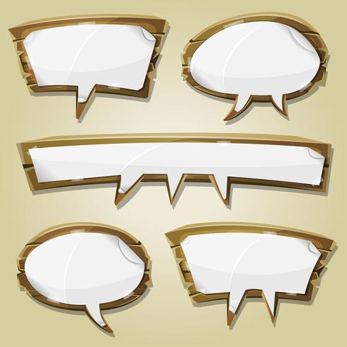 Paper Signs On Wood Speech Bubbles Set vector