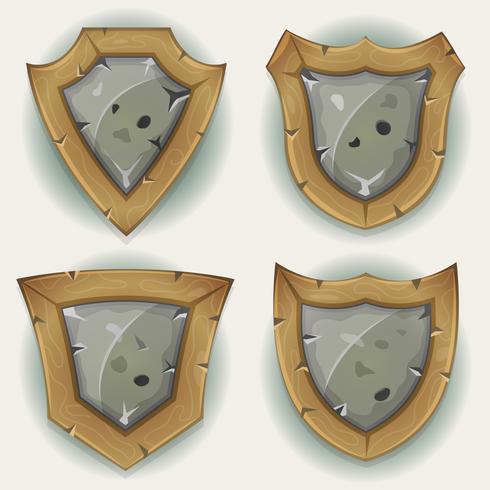 Stone And Wood Shield Security Icons vector