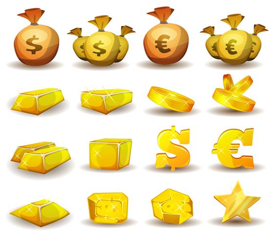 Gold Credit, Money, Coins Set For Game Interface vector