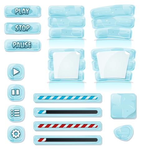 Dibujos animados de hielo y vidrio iconos para juego de interfaz de usuario vector