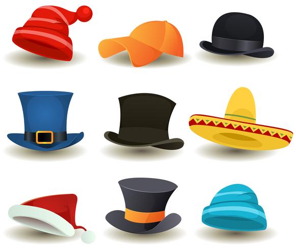 Caps, Top Hats And Other Head Wear Set vector