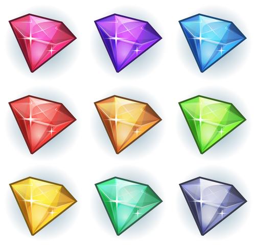 Gemas de dibujos animados y conjunto de iconos de diamantes vector